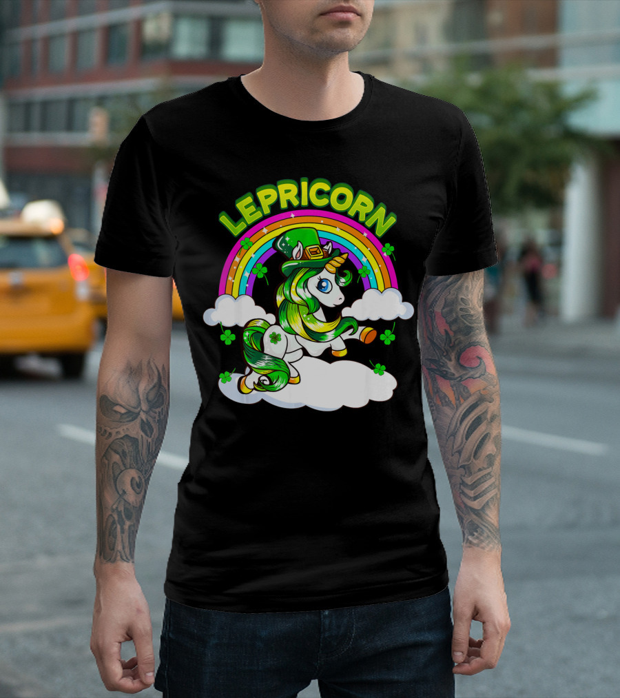LEPRICORN St Patricks Day Girls Unicorn Iris Rainbow Clover T-Shirt