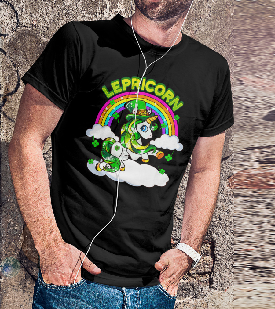LEPRICORN St Patricks Day Girls Unicorn Iris Rainbow Clover T-Shirt