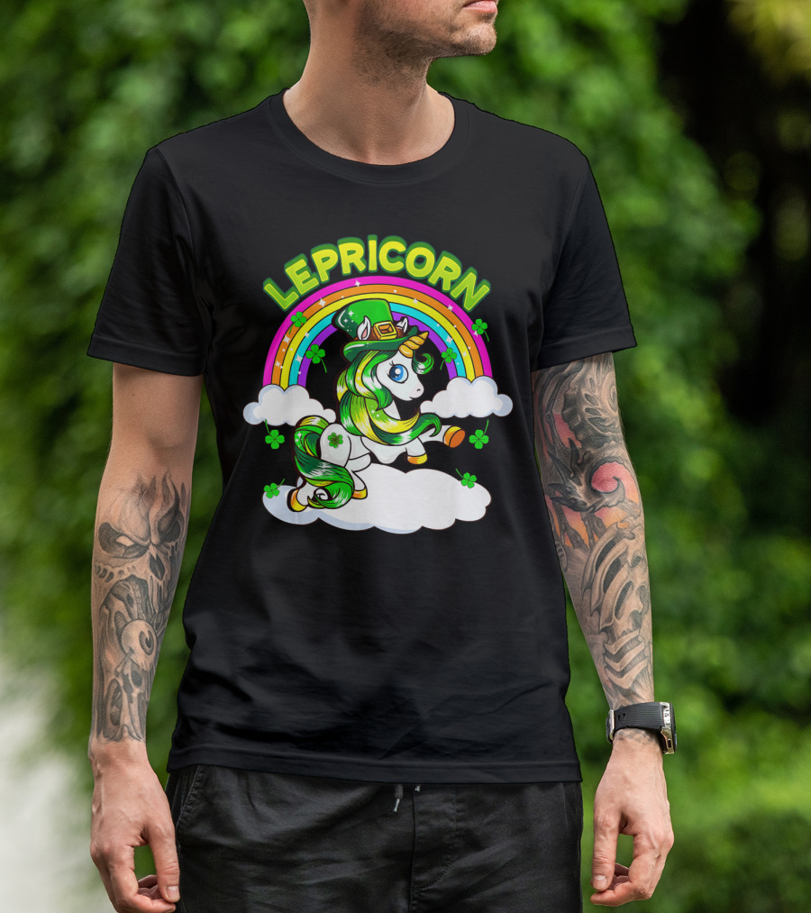 LEPRICORN St Patricks Day Girls Unicorn Iris Rainbow Clover T-Shirt