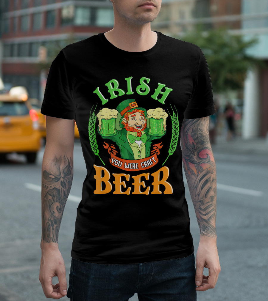 Irish You Were Craft Beer Green Leprechaun Cheers with Shamrocks T-Shirt