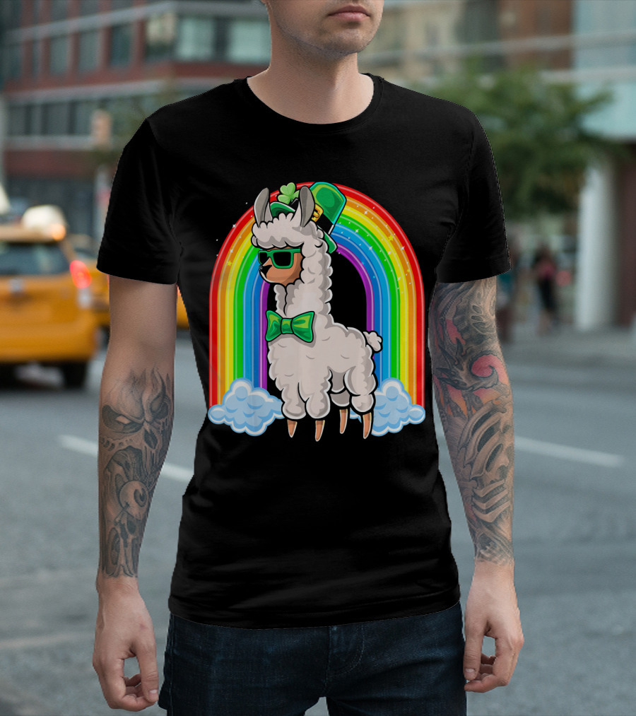 St. Patricks Day Llama Leprechaun Rainbow Shamrock T-Shirt