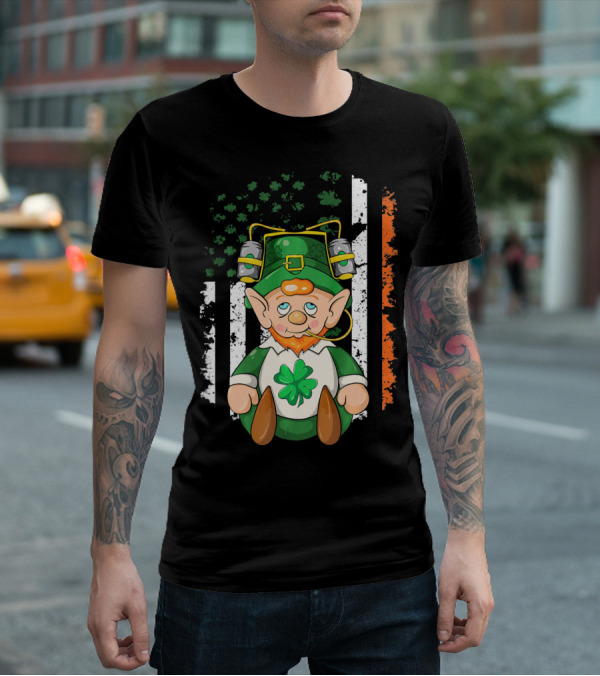 Irish American Flag Leprechaun St. Patrick's Day Clover T-Shirt