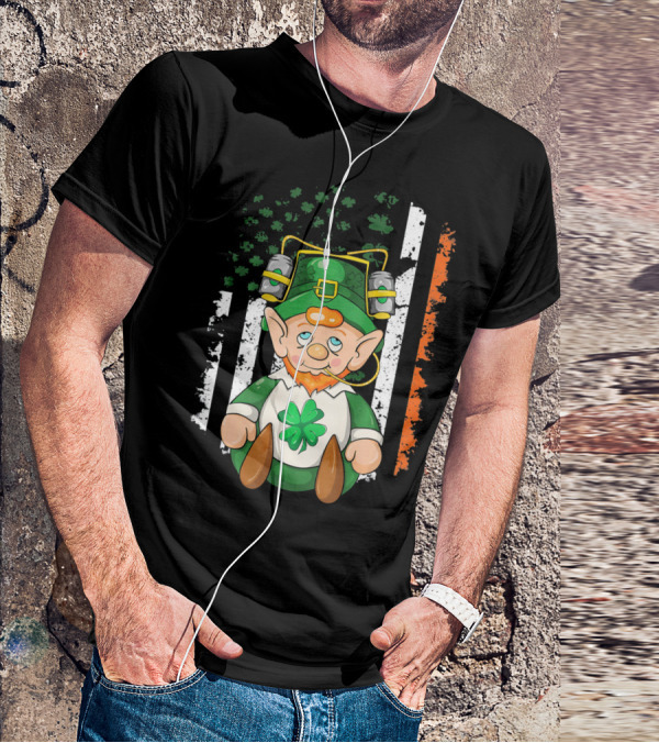 Irish American Flag Leprechaun St. Patrick's Day Clover T-Shirt