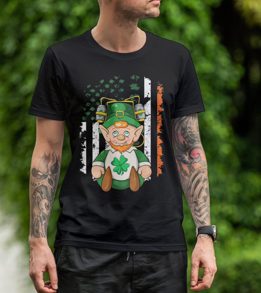 Irish American Flag Leprechaun St. Patrick's Day Clover T-Shirt