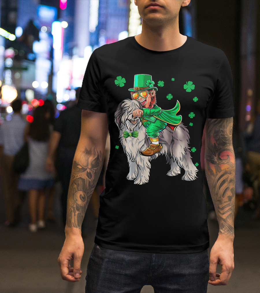 Leprechaun Olde English Sheepdog Shamrock St. Patrick's Day T-Shirt