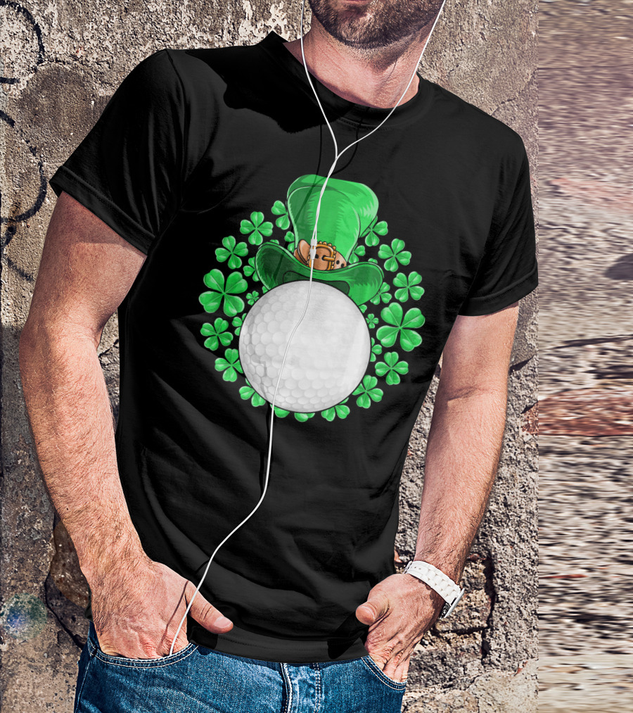 St Patricks Day Golfing Shamrock Hat Golf Ball T-Shirt