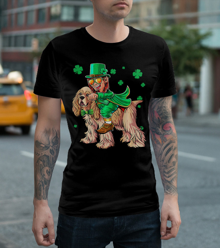 Leprechaun Riding Cocker Spaniel With Shamrocks T-Shirt