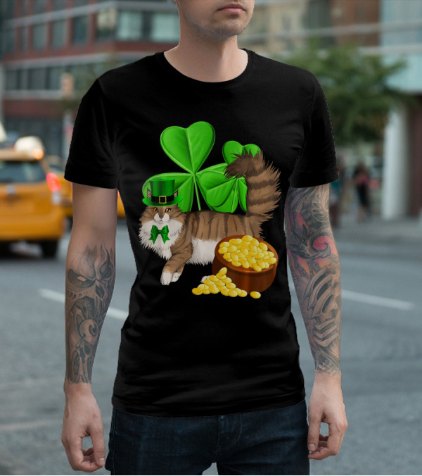 Norwegian Forest Cat Shamrock Gold T-Shirt