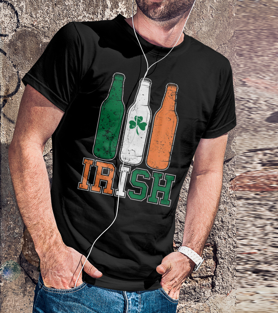 IRISH St Paddys Day Drinking Bottles With Shamrock Flag T-Shirt