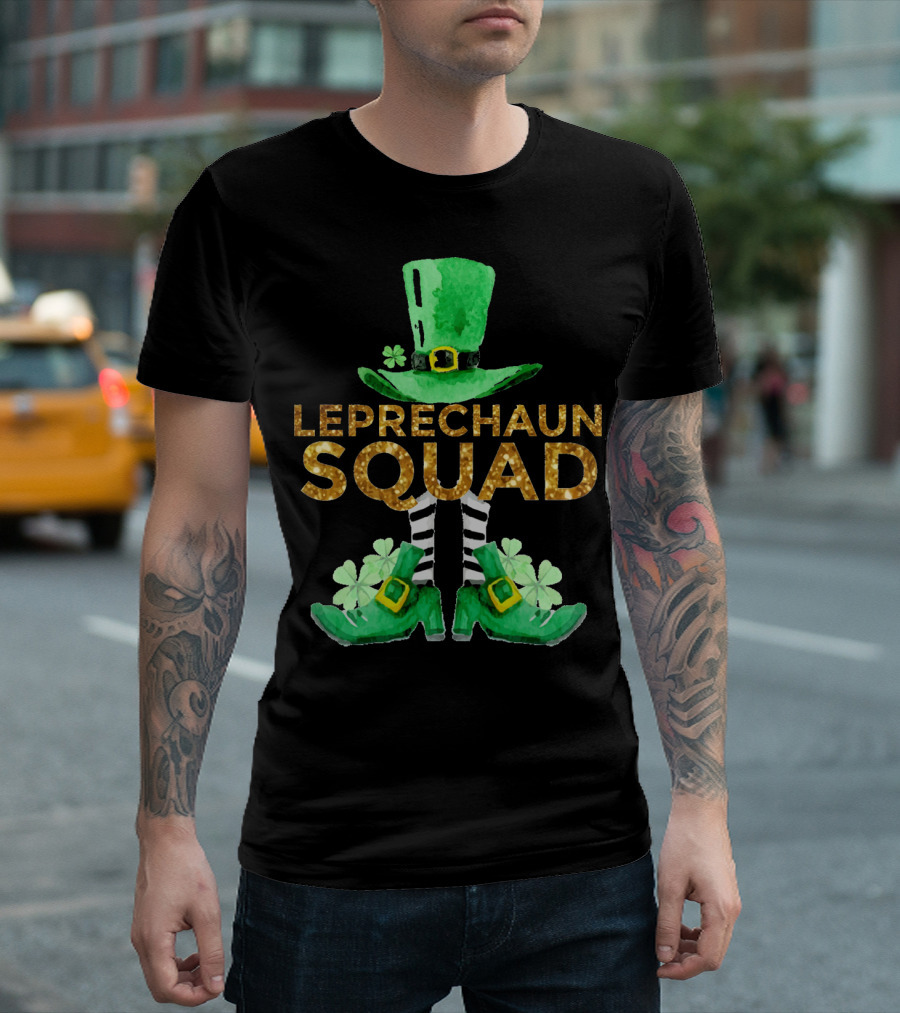 St Patricks Day Leprechaun Squad Gold Green Hat And Shoes T-Shirt