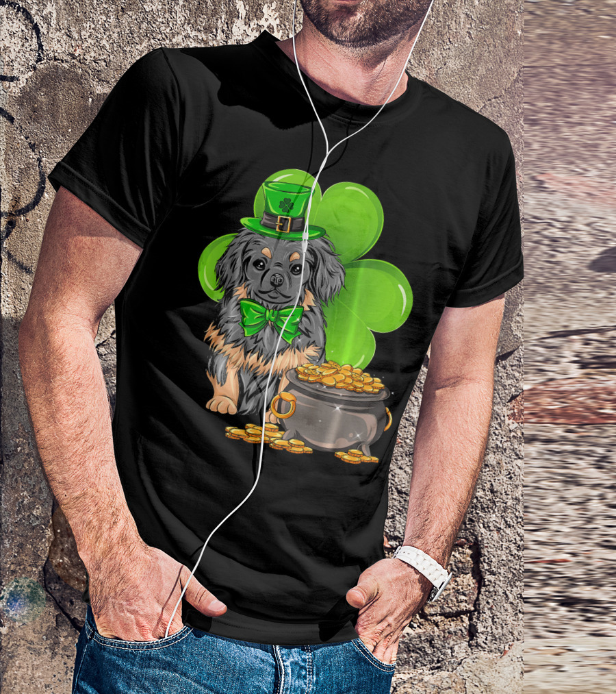 Pekingese St Patricks Day Leprechaun Dog Clover Hat Pot Of Gold T-Shirt