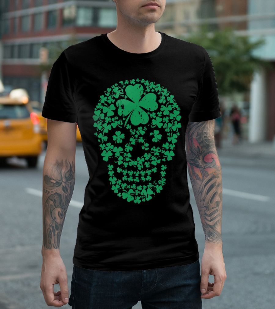 Shamrock Skull Clover Leaf Irish Luck T-Shirt