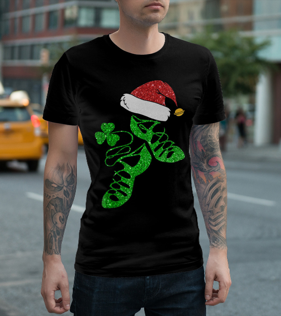 Santa Hat Irish Dance Shoes With Shamrock T-Shirt