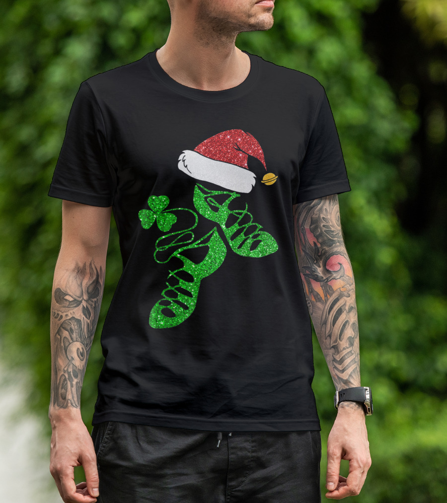 Santa Hat Irish Dance Shoes With Shamrock T-Shirt