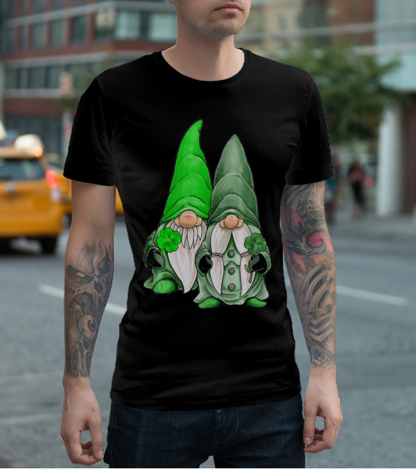 Green Gnomes Tomte Leprechaun Shamrock St. Patrick's Day Duo T-Shirt