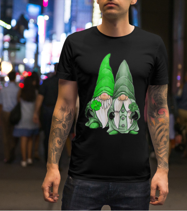 Green Gnomes Tomte Leprechaun Shamrock St. Patrick's Day Duo T-Shirt