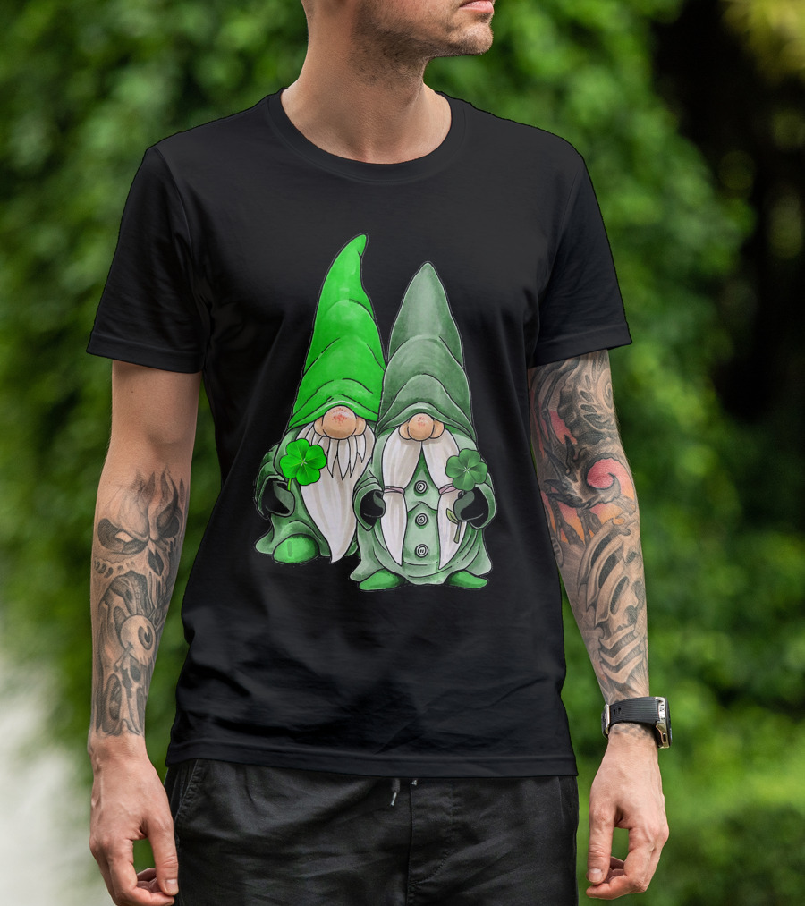 Green Gnomes Tomte Leprechaun Shamrock St. Patrick's Day Duo T-Shirt