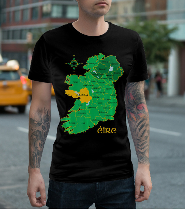 Galway Éire Irish County Map With Compass Rose T-Shirt