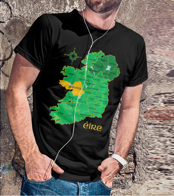 Galway Éire Irish County Map With Compass Rose T-Shirt