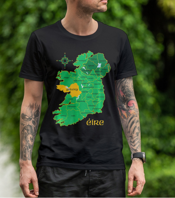 Galway Éire Irish County Map With Compass Rose T-Shirt