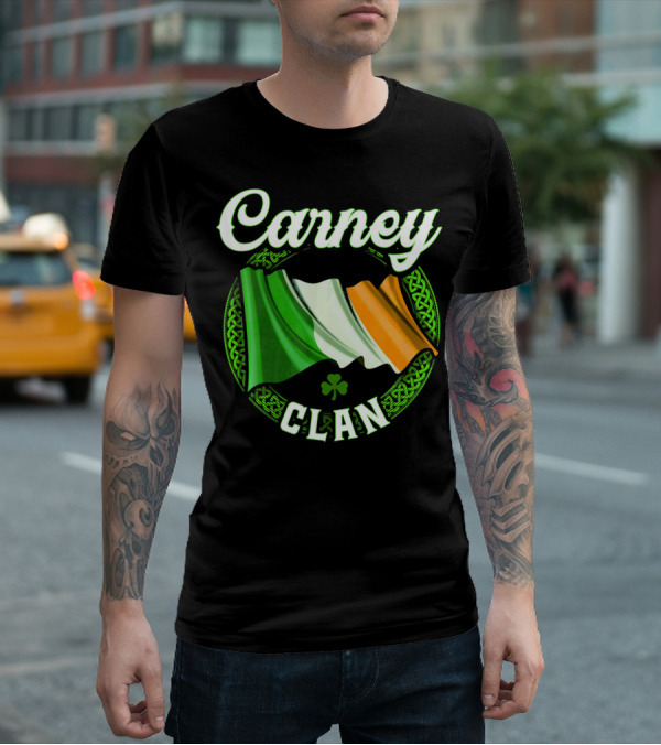 Carney Clan Irish Flag Ireland Celtic Knot Surname T-Shirt