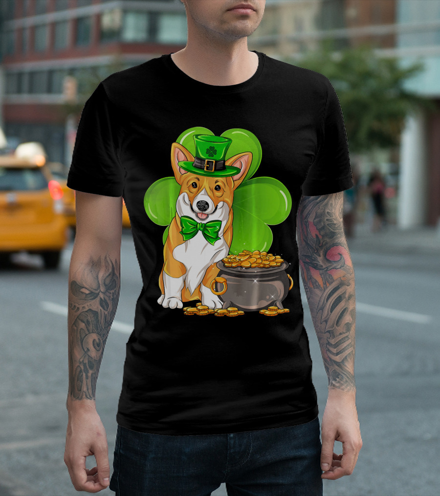 Pembroke Welsh Corgi St Patricks Day Leprechaun Hat Shamrock Pot Of Gold T-Shirt