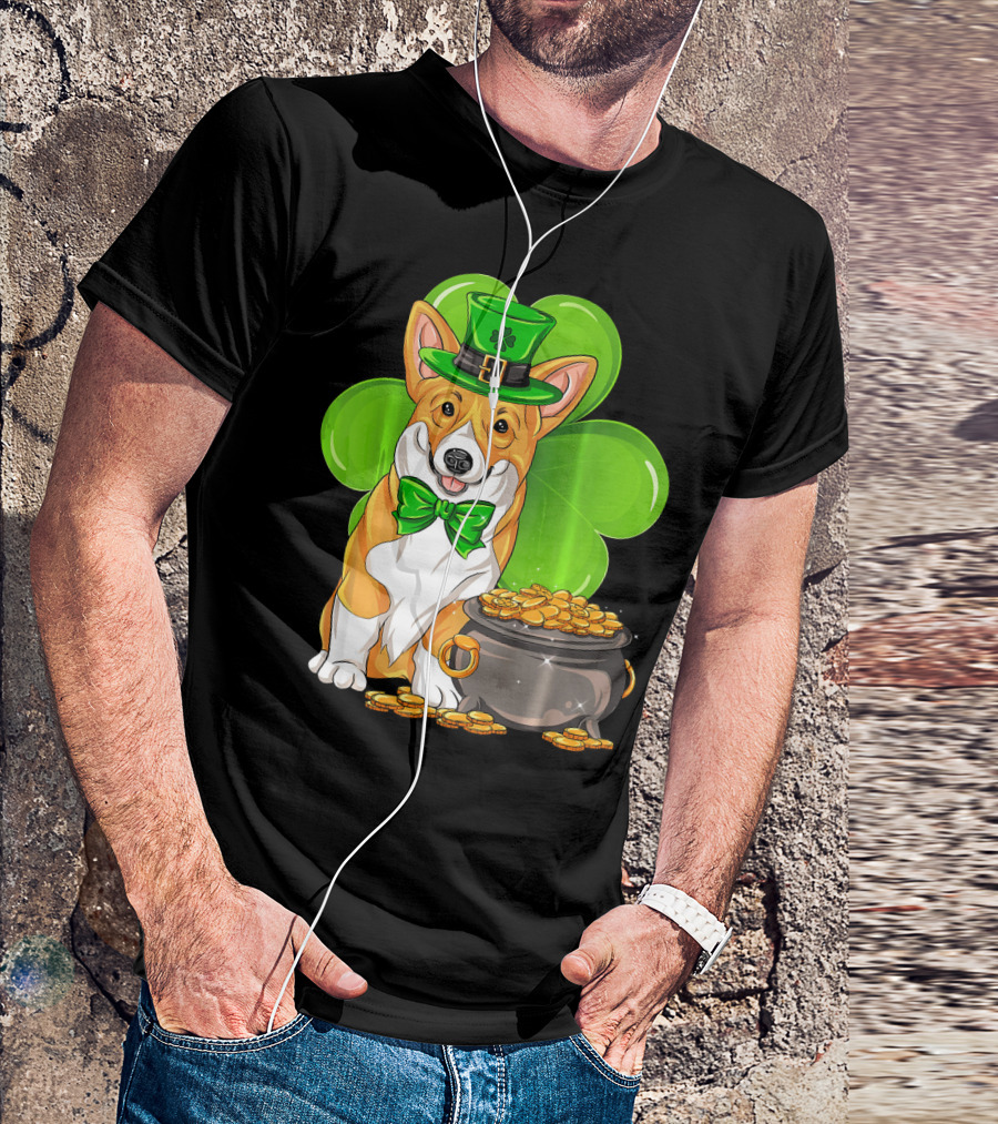 Pembroke Welsh Corgi St Patricks Day Leprechaun Hat Shamrock Pot Of Gold T-Shirt