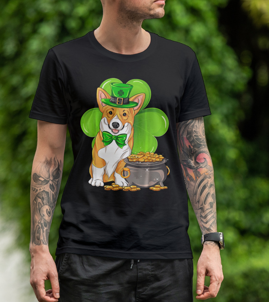 Pembroke Welsh Corgi St Patricks Day Leprechaun Hat Shamrock Pot Of Gold T-Shirt