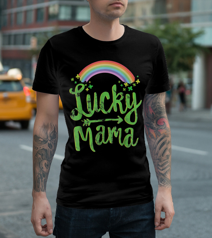 Lucky Mama Rainbow with Shamrocks and Arrow T-Shirt