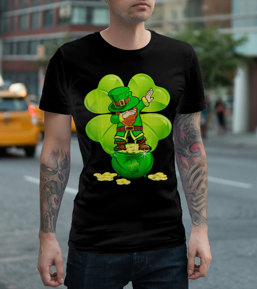 Dabbing Leprechaun Gold Coins Shamrock T-Shirt