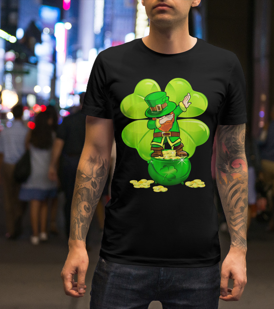Dabbing Leprechaun Gold Coins Shamrock T-Shirt