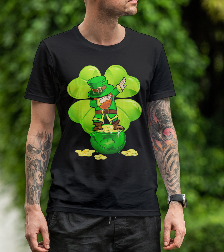 Dabbing Leprechaun Gold Coins Shamrock T-Shirt