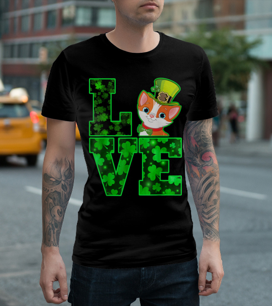 LOVE CAT Shamrock Leprechaun Hat Bow Tie T-Shirt