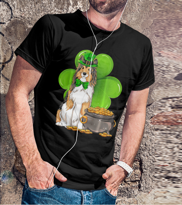 Shetland Sheepdog St Patricks Day Leprechaun Clover And Pot Of Gold T-Shirt