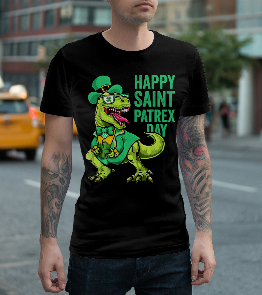 Happy Saint Patrex Day Irish Leprechaun Dinosaur T-Shirt