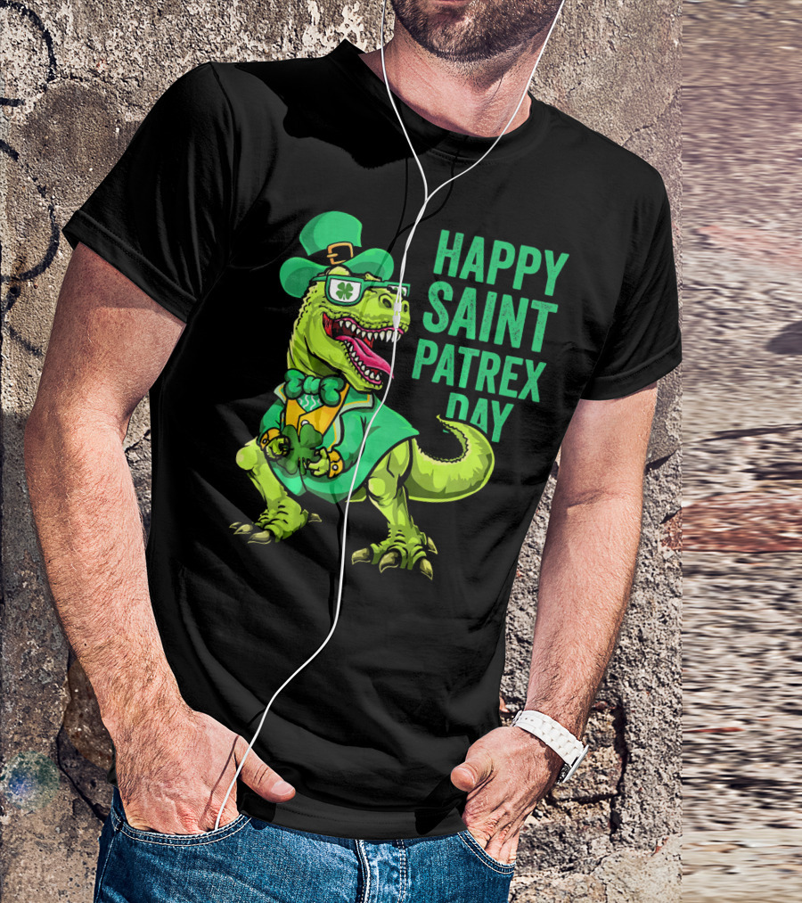 Happy Saint Patrex Day Irish Leprechaun Dinosaur T-Shirt