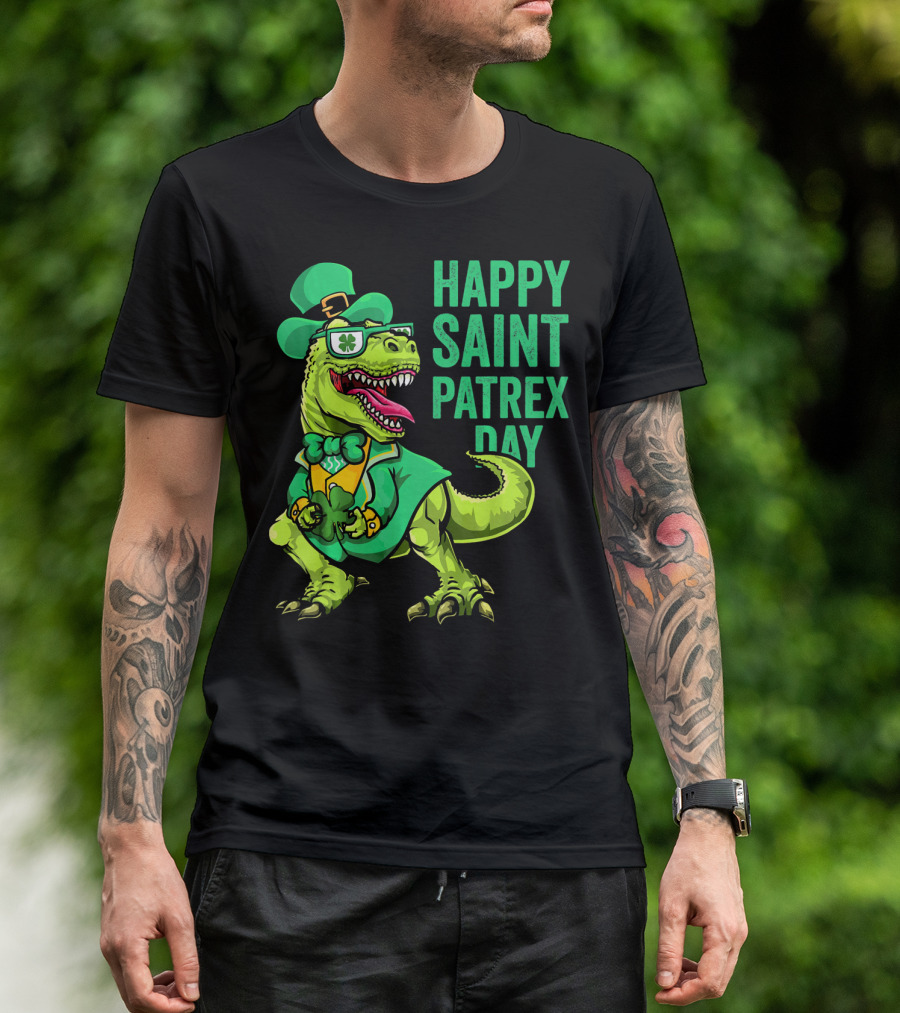 Happy Saint Patrex Day Irish Leprechaun Dinosaur T-Shirt
