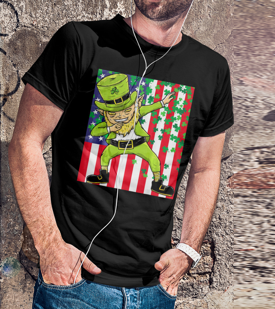 American Flag Dabbing Leprechaun St Patrick's Day Shamrocks T-Shirt