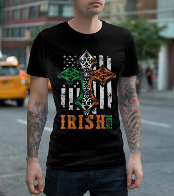 Irish Pride Celtic Cross American Flag Colors T-Shirt