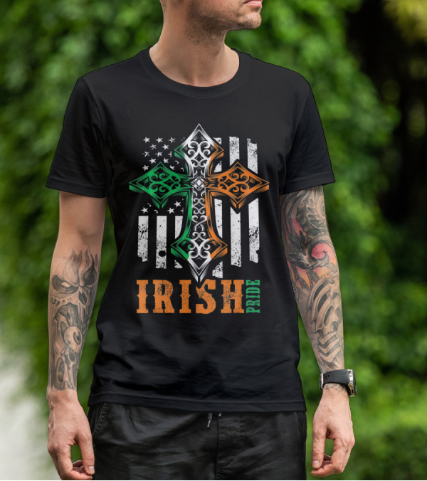 Irish Pride Celtic Cross American Flag Colors T-Shirt