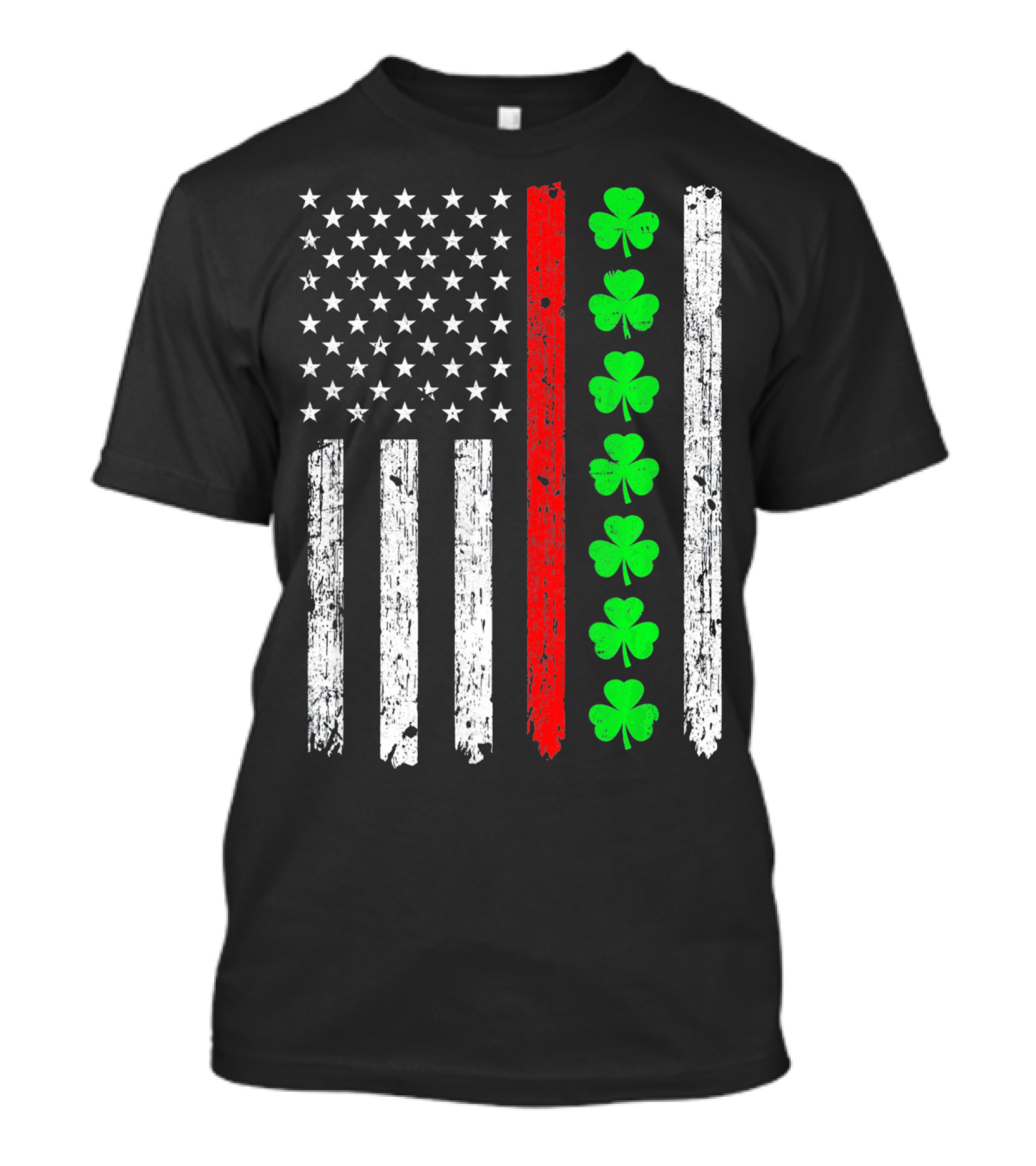American Flag Thin Red Line Shamrock Irish St Patricks T-Shirt