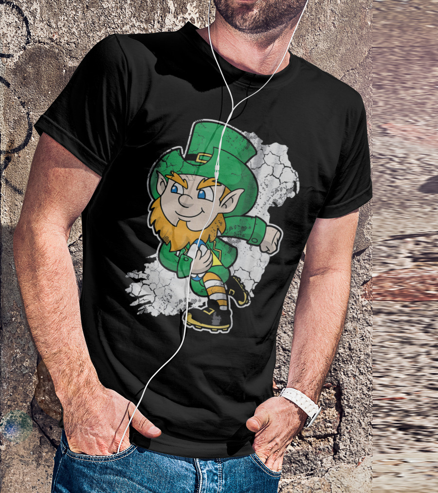 Irish Rugby Leprechaun With Rugby Ball On Cracked Background T-Shirt