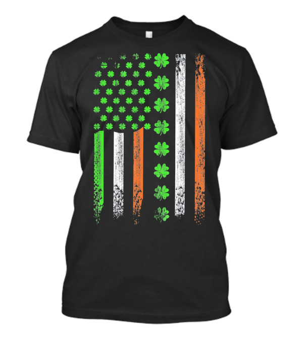 St Patricks Day US Flag With Shamrocks And Irish Colors T-Shirt