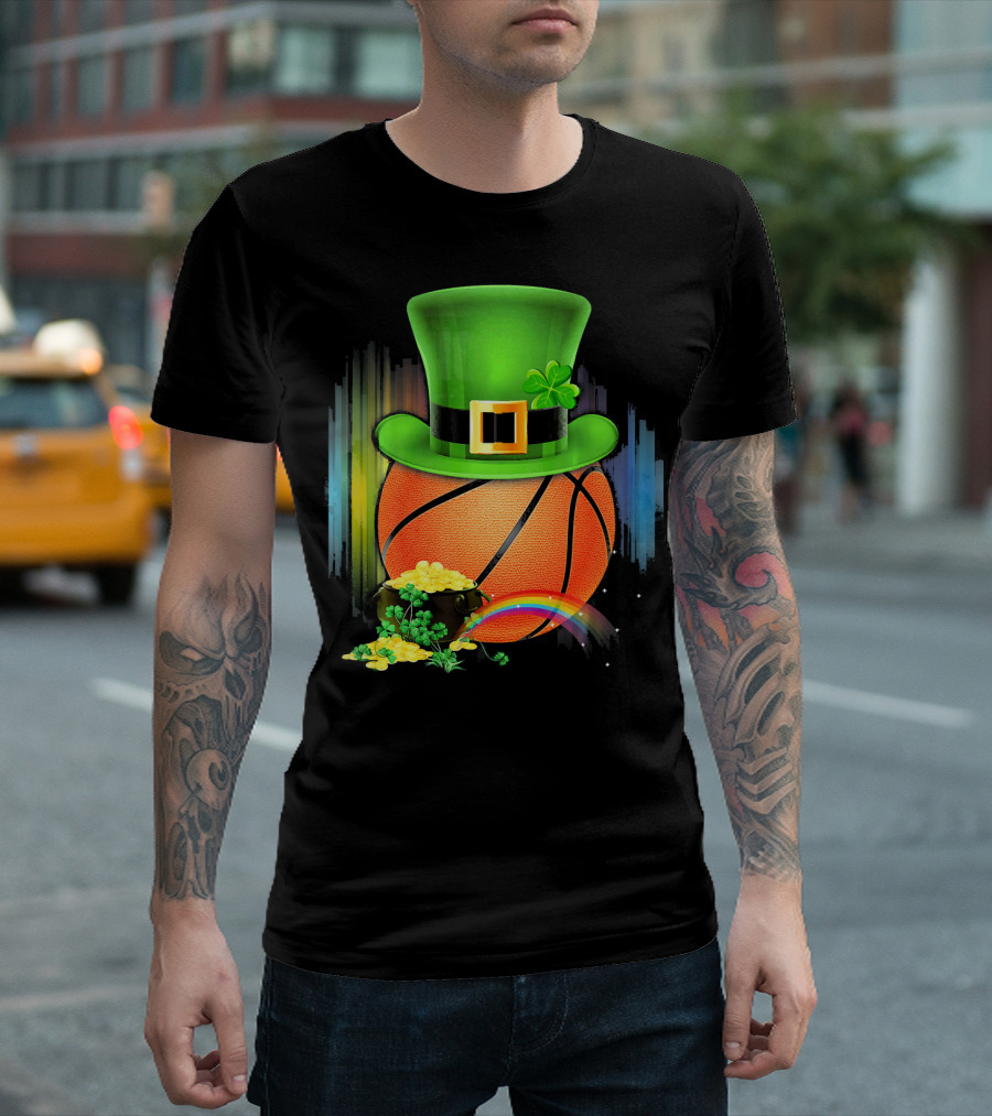 Basketball Leprechaun Hat Coin Rainbow Saint Patrick T-Shirt