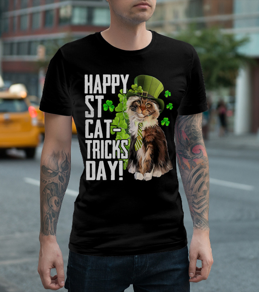 Happy St. Cat-Tricks Day Cat Shamrock Leprechaun Womens Hat T-Shirt