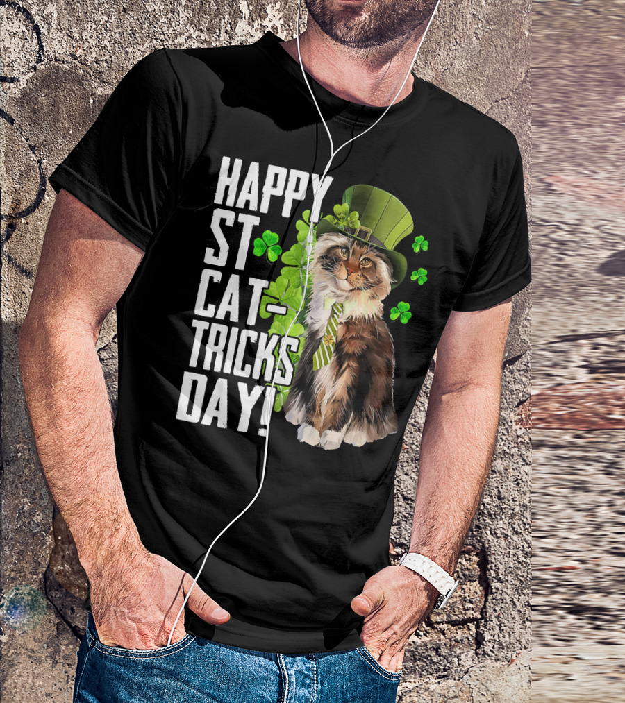 Happy St. Cat-Tricks Day Cat Shamrock Leprechaun Womens Hat T-Shirt