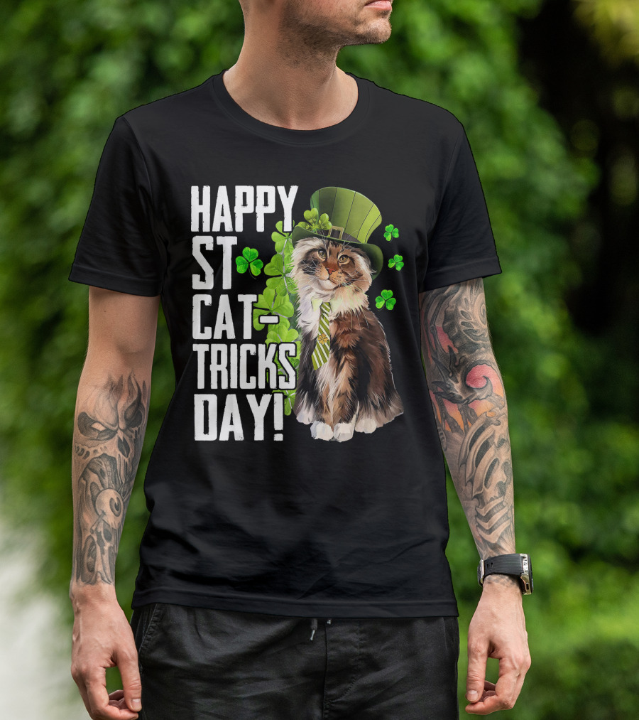 Happy St. Cat-Tricks Day Cat Shamrock Leprechaun Womens Hat T-Shirt