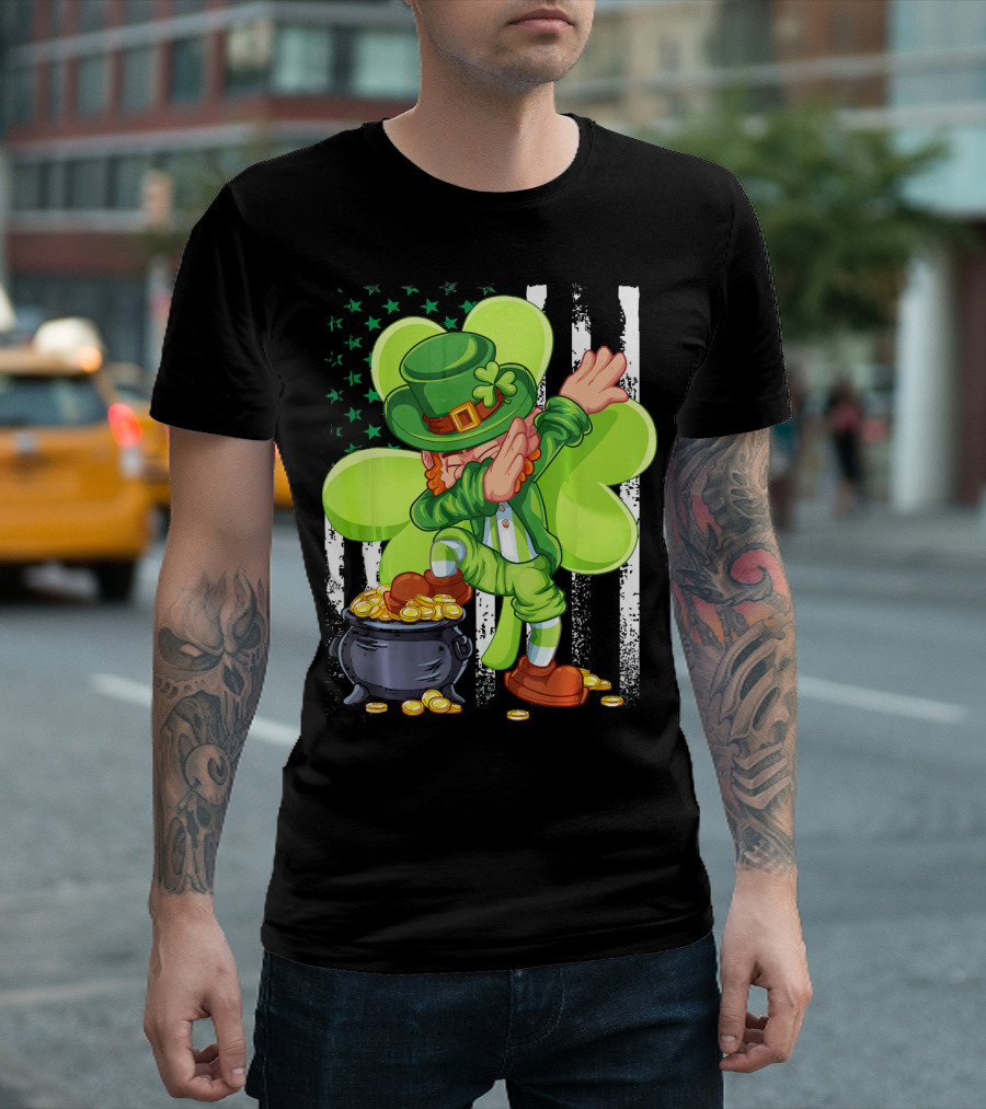 Leprechaun Dabbing with Pot of Gold and Shamrock T-Shirt