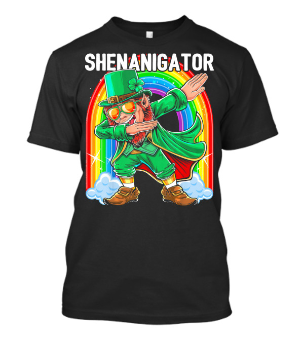 SHENANIGATOR Dabbing Leprechaun Rainbow T-Shirt