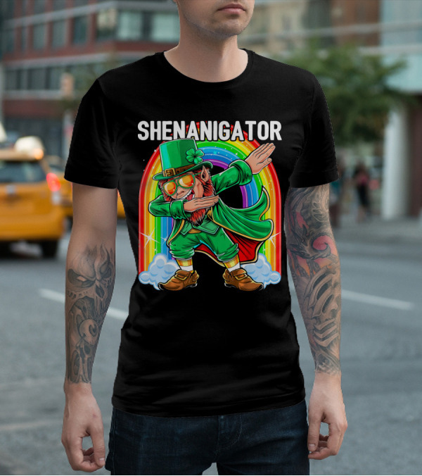 SHENANIGATOR Dabbing Leprechaun Rainbow T-Shirt